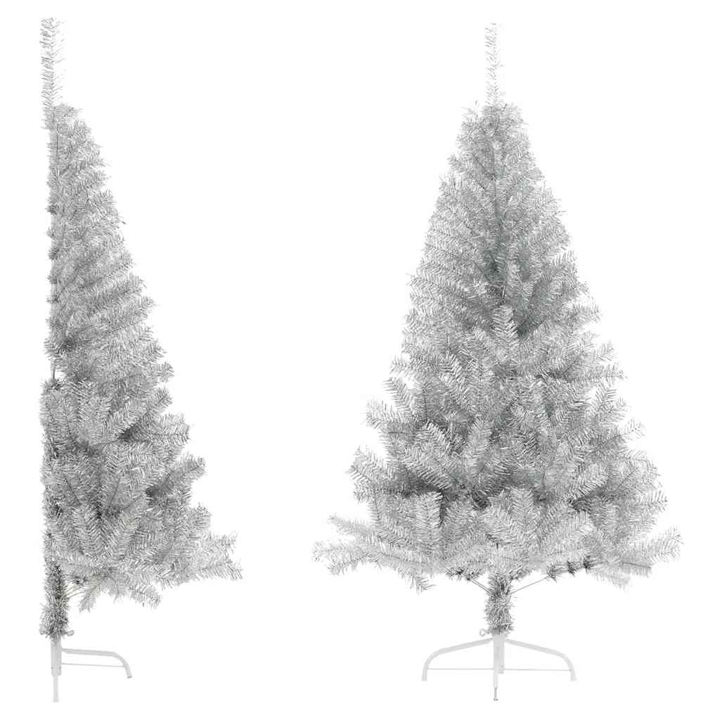 Artificial Half Christmas Tree with Stand Silver 180 cm PET