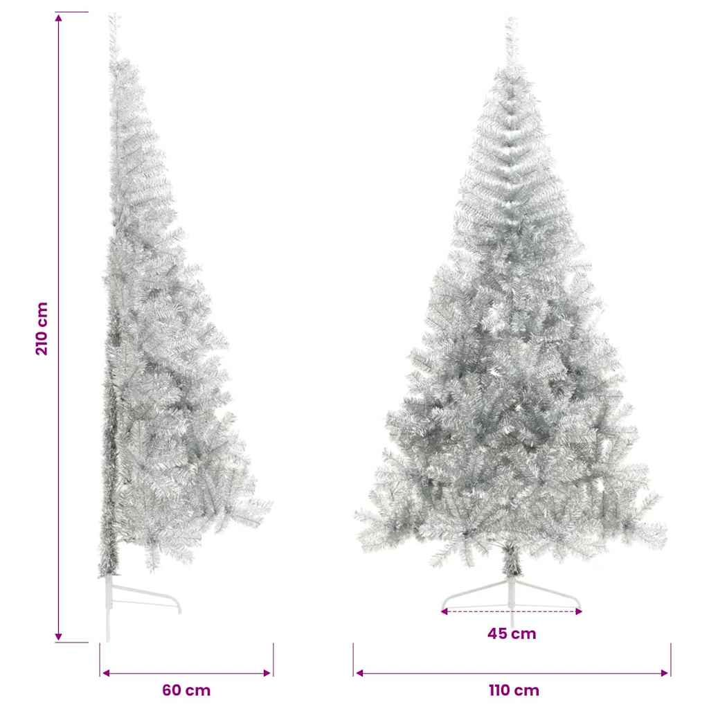 Artificial Half Christmas Tree with Stand Silver 210 cm PET