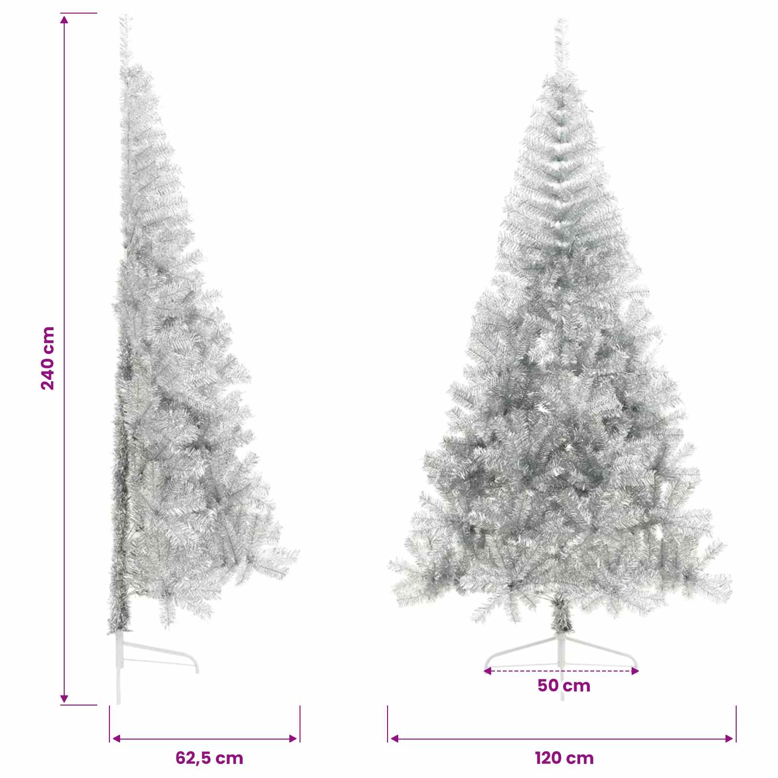 Artificial Half Christmas Tree with Stand Silver 240 cm PET