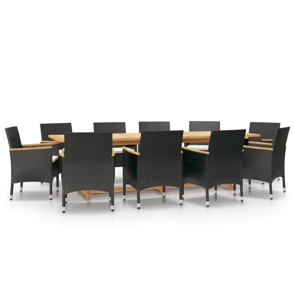 11 Piece Garden Dining Set with Cushions Black