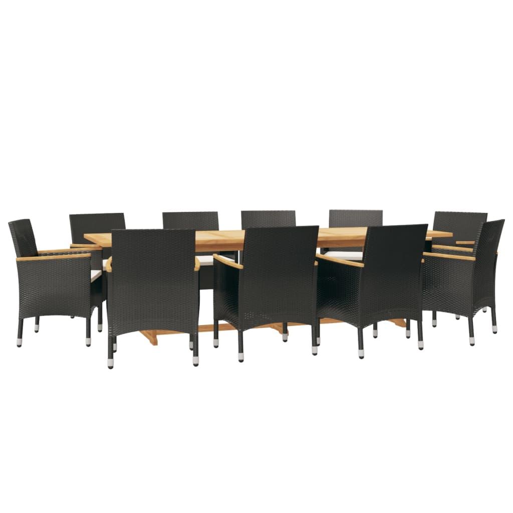 11 Piece Garden Dining Set with Cushions Black