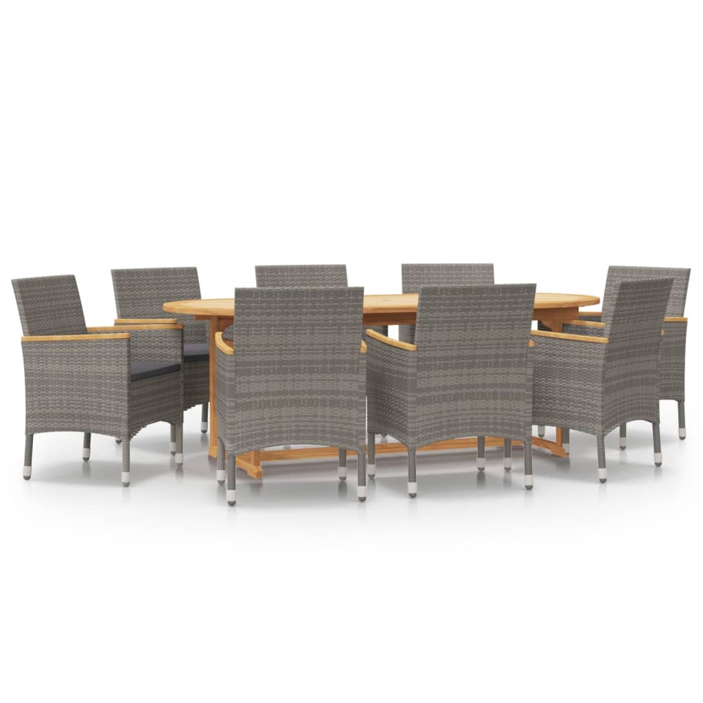 9 Piece Garden Dining Set with Cushions Grey