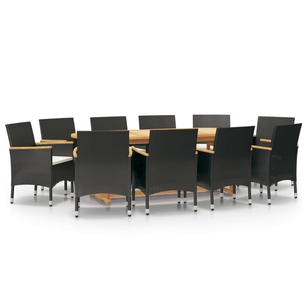 11 Piece Garden Dining Set with Cushions Black