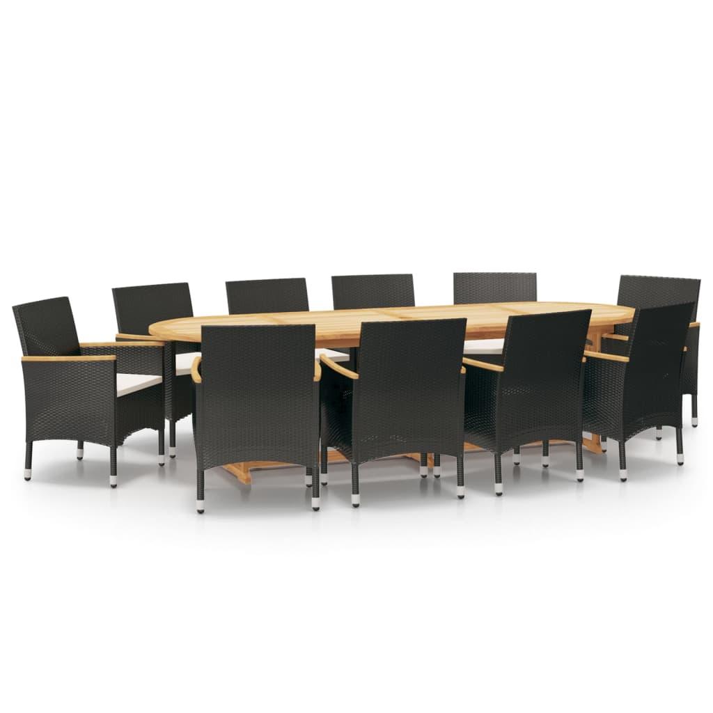 11 Piece Garden Dining Set with Cushions Black