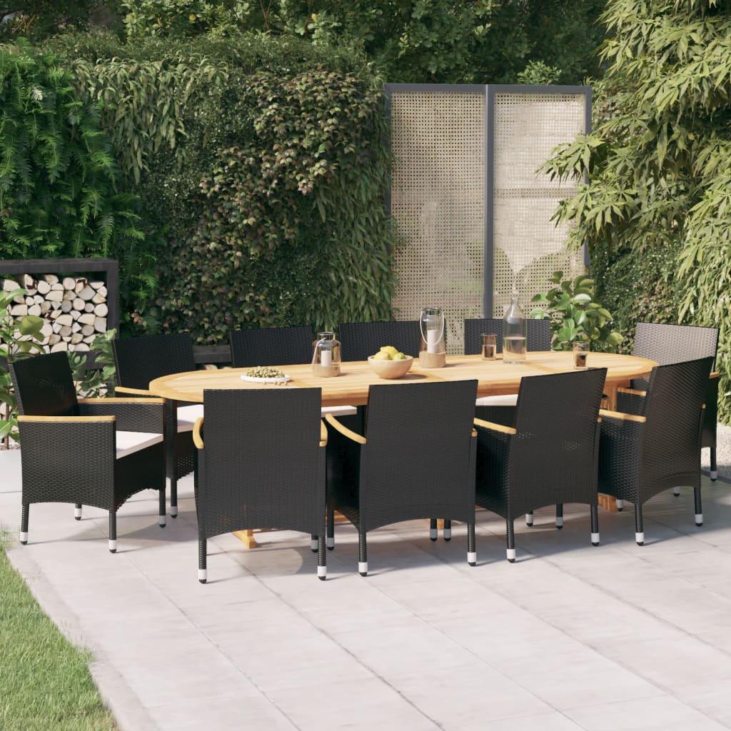 11 Piece Garden Dining Set with Cushions Black