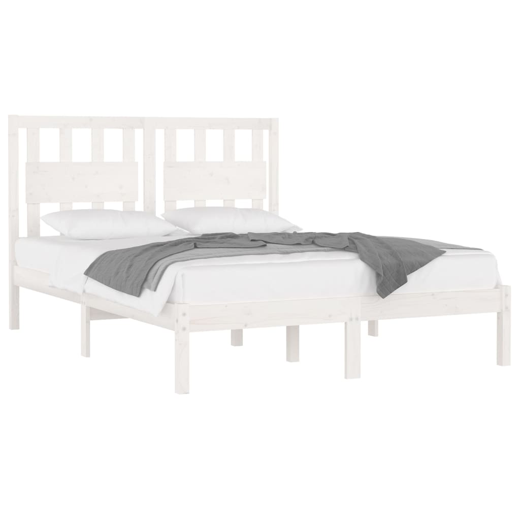 Bed Frame without Mattress White Solid Wood 135x190 cm