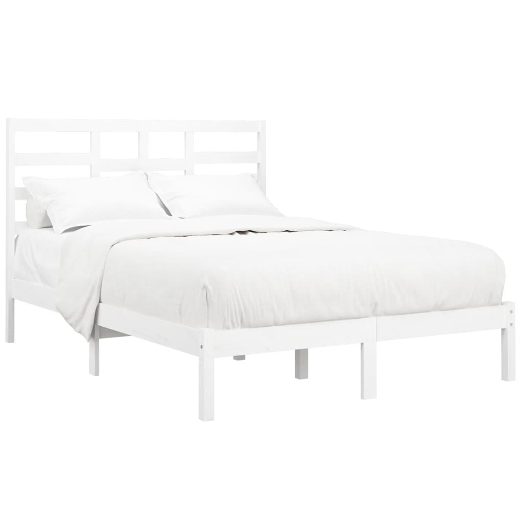 Bed Frame without Mattress White Solid Wood 135x190 cm