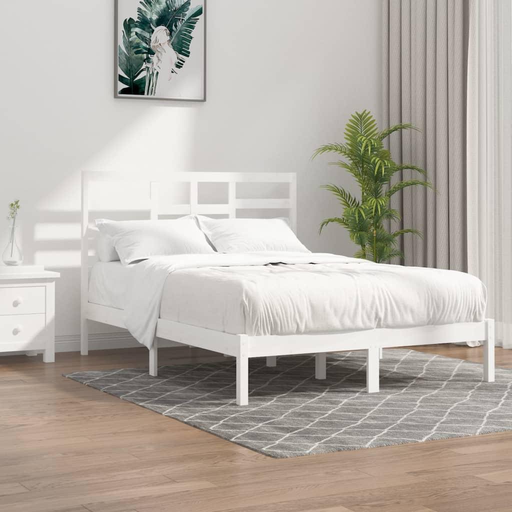 Bed Frame without Mattress White Solid Wood 135x190 cm