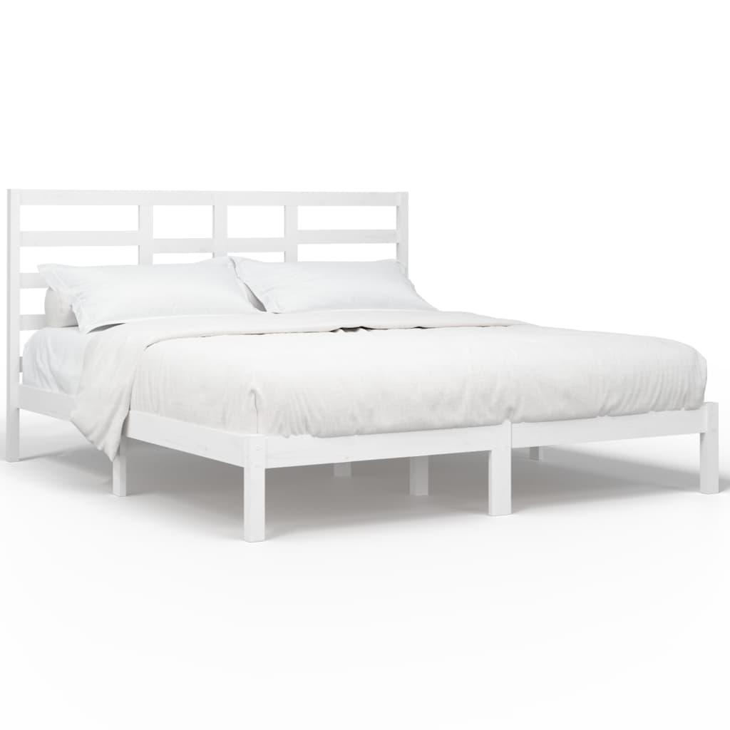 Bed Frame without Mattress White Solid Wood 183x203 cm King