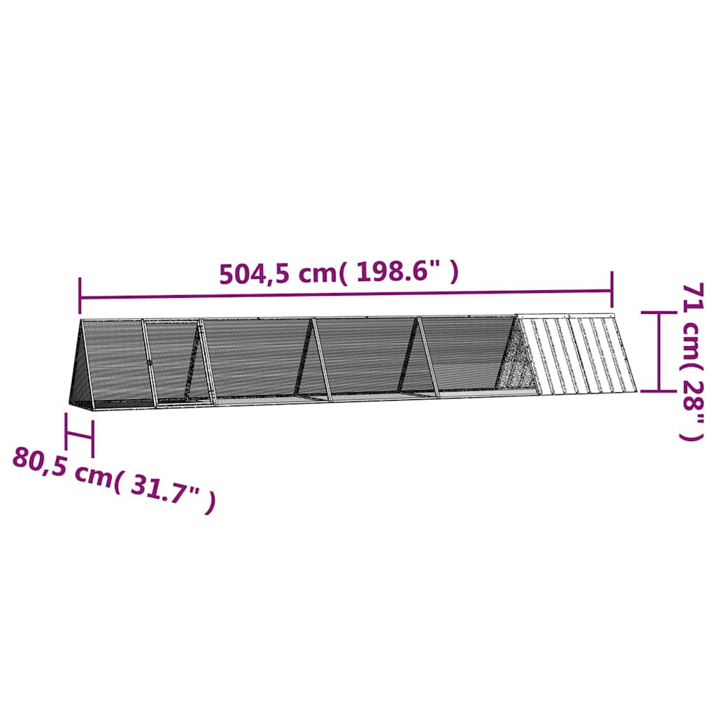Rabbit Cage Grey 504.5x80.5x71 cm Galvanised Steel