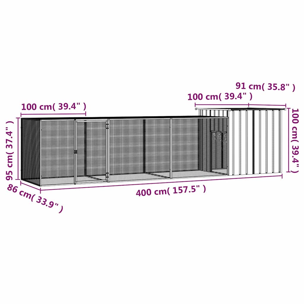 Chicken Cage Anthracite 400x91x100 cm Galvanised Steel