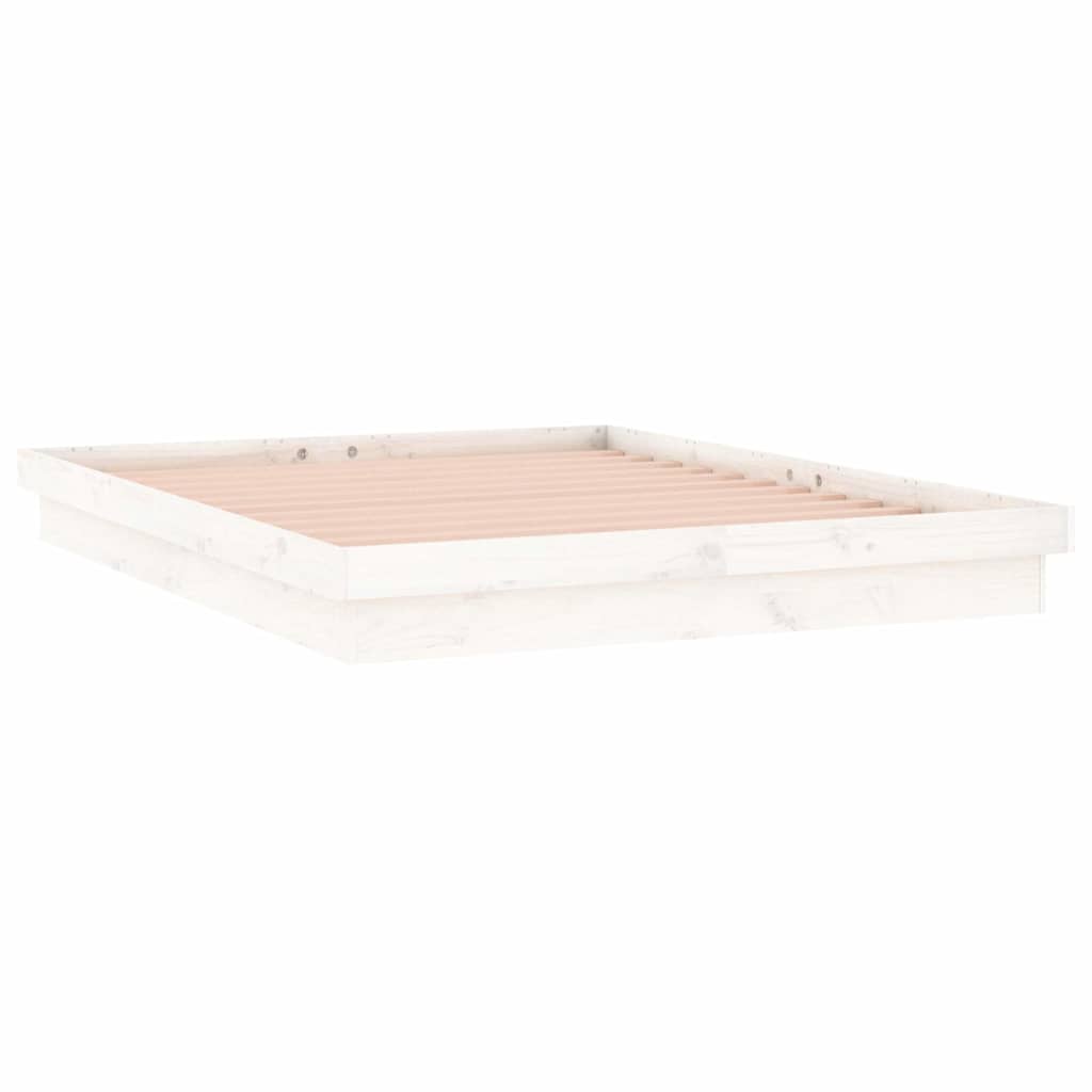 LED Bed Frame without Mattress White 135x190 cm Solid Wood