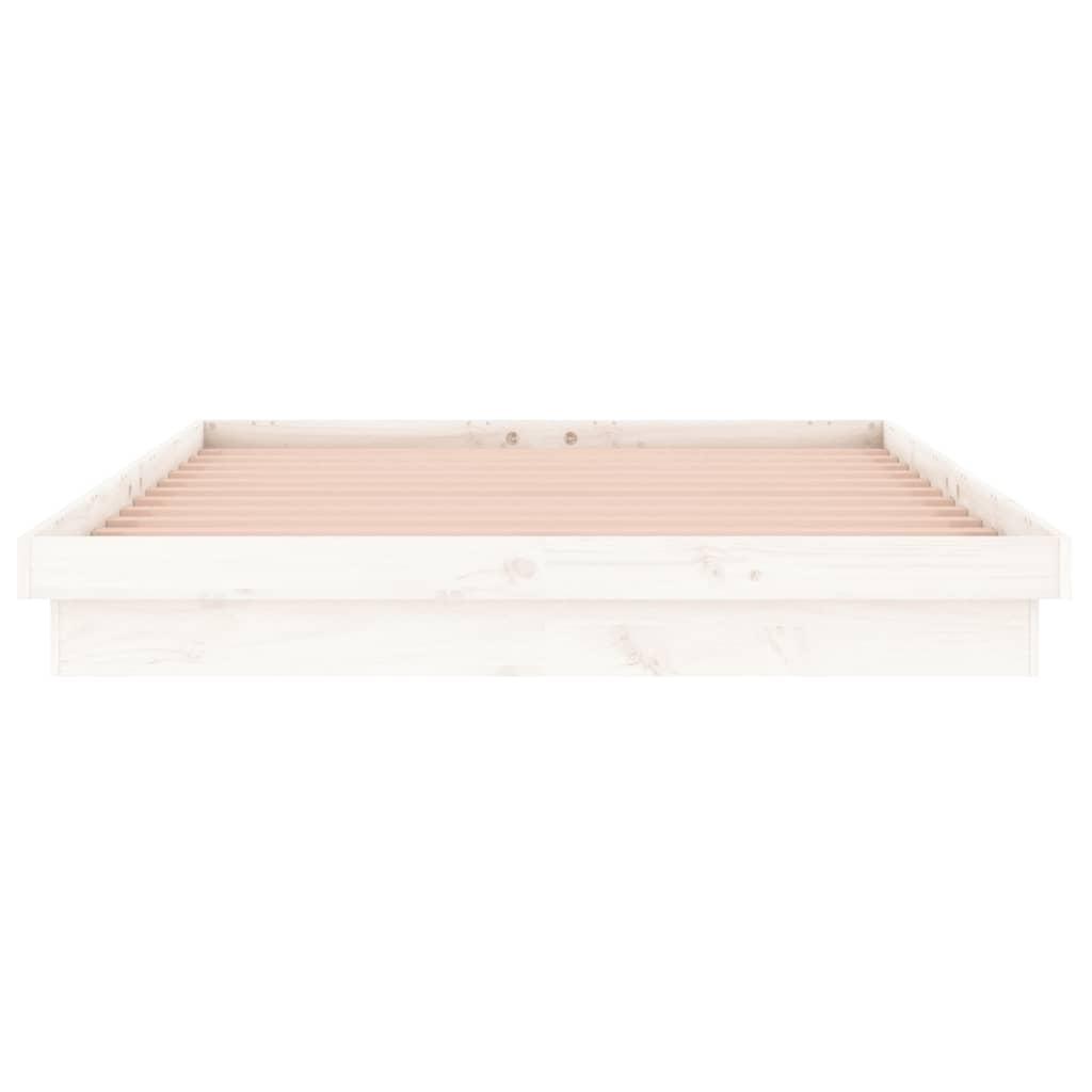 LED Bed Frame without Mattress White 135x190 cm Solid Wood