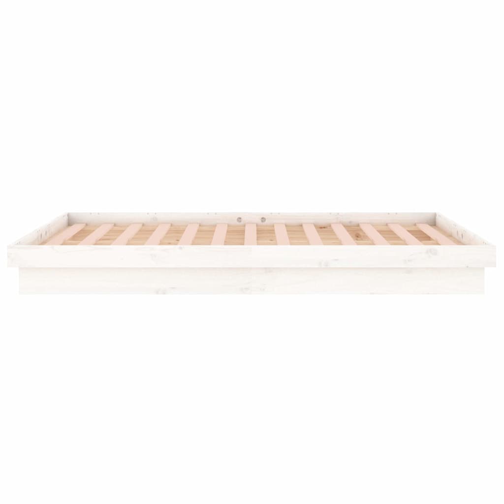 LED Bed Frame without Mattress White 135x190 cm Solid Wood