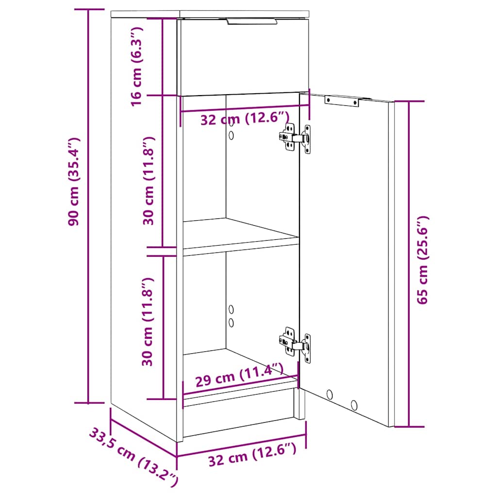 Bathroom Cabinet White 32x33.5x90 cm Engineered Wood