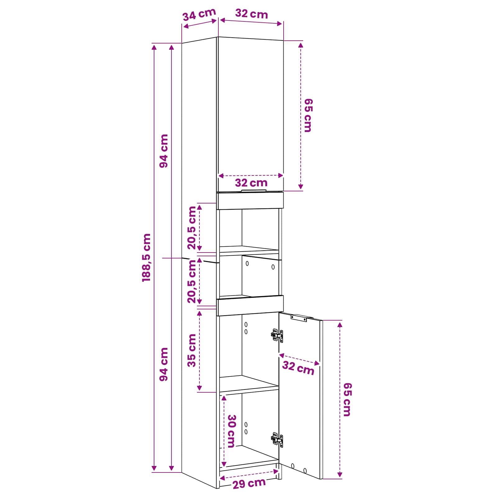 Bathroom Cabinet White 32x34x188.5 cm Engineered Wood
