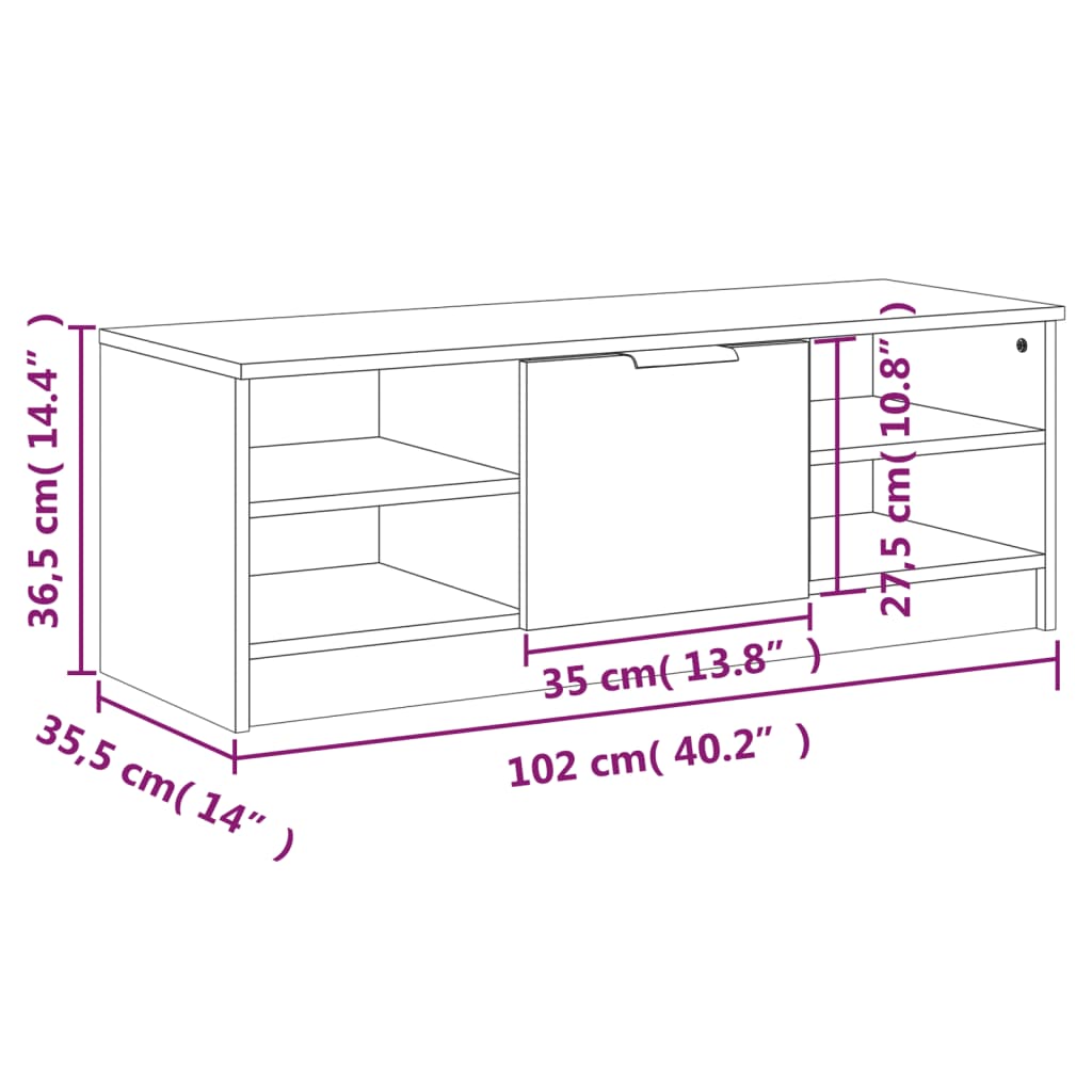 TV Cabinet White 102x35.5x36.5 cm Engineered Wood