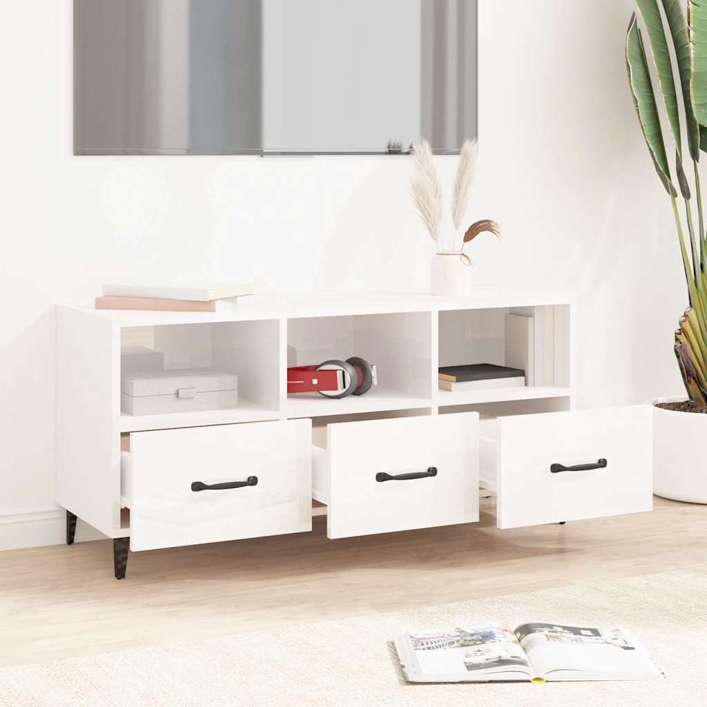 TV Cabinet High Gloss White 102x35x50 cm Engineered Wood