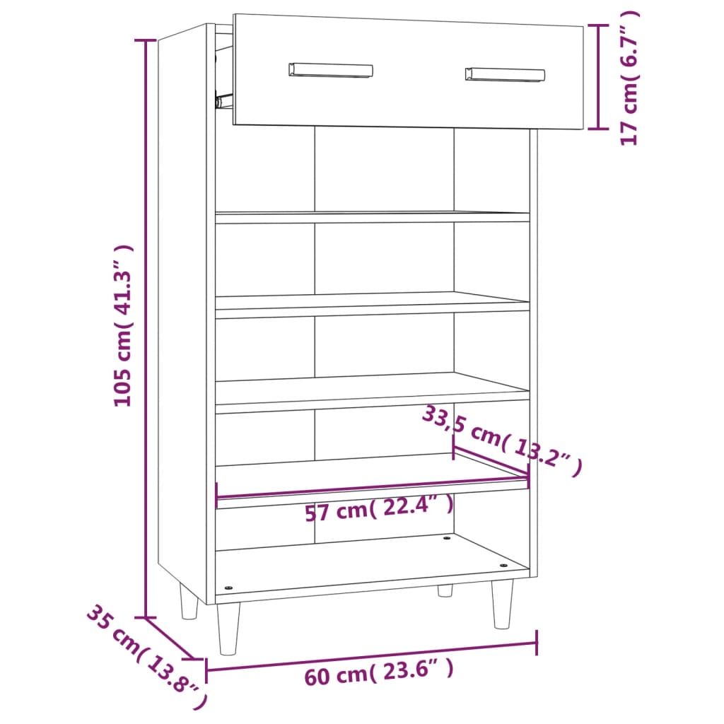 Shoe Cabinet Black 60x35x105 cm Engineered Wood