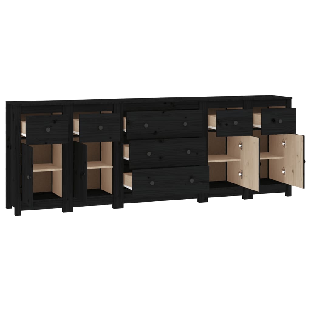 Sideboard Black 230x35x80 cm Solid Wood Pine