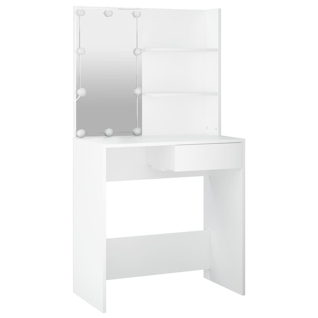 Dressing Table Set with LED White Engineered Wood
