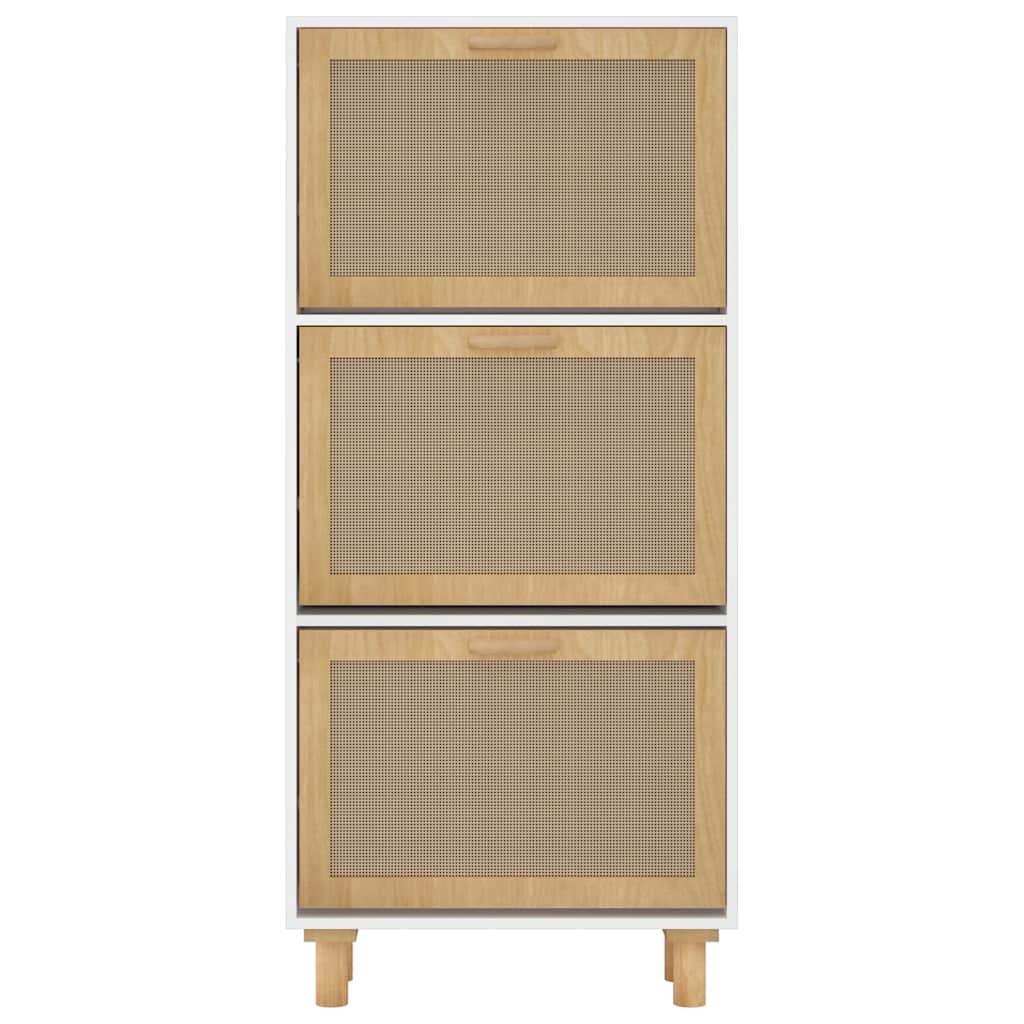 Shoe Cabinet White 52x25x115 cm Engineered Wood and Natural Rattan