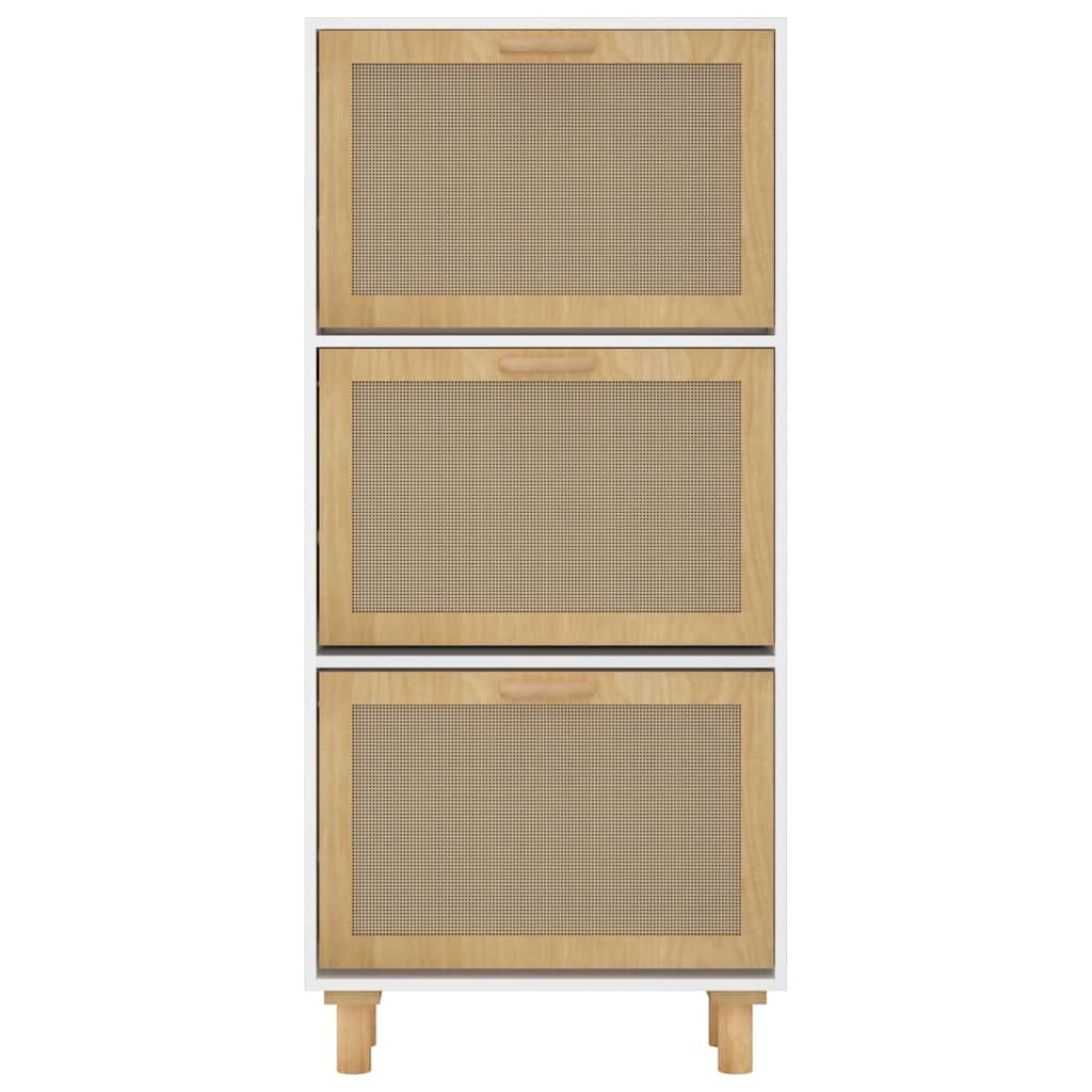 Shoe Cabinet White 52x25x115 cm Engineered Wood and Natural Rattan