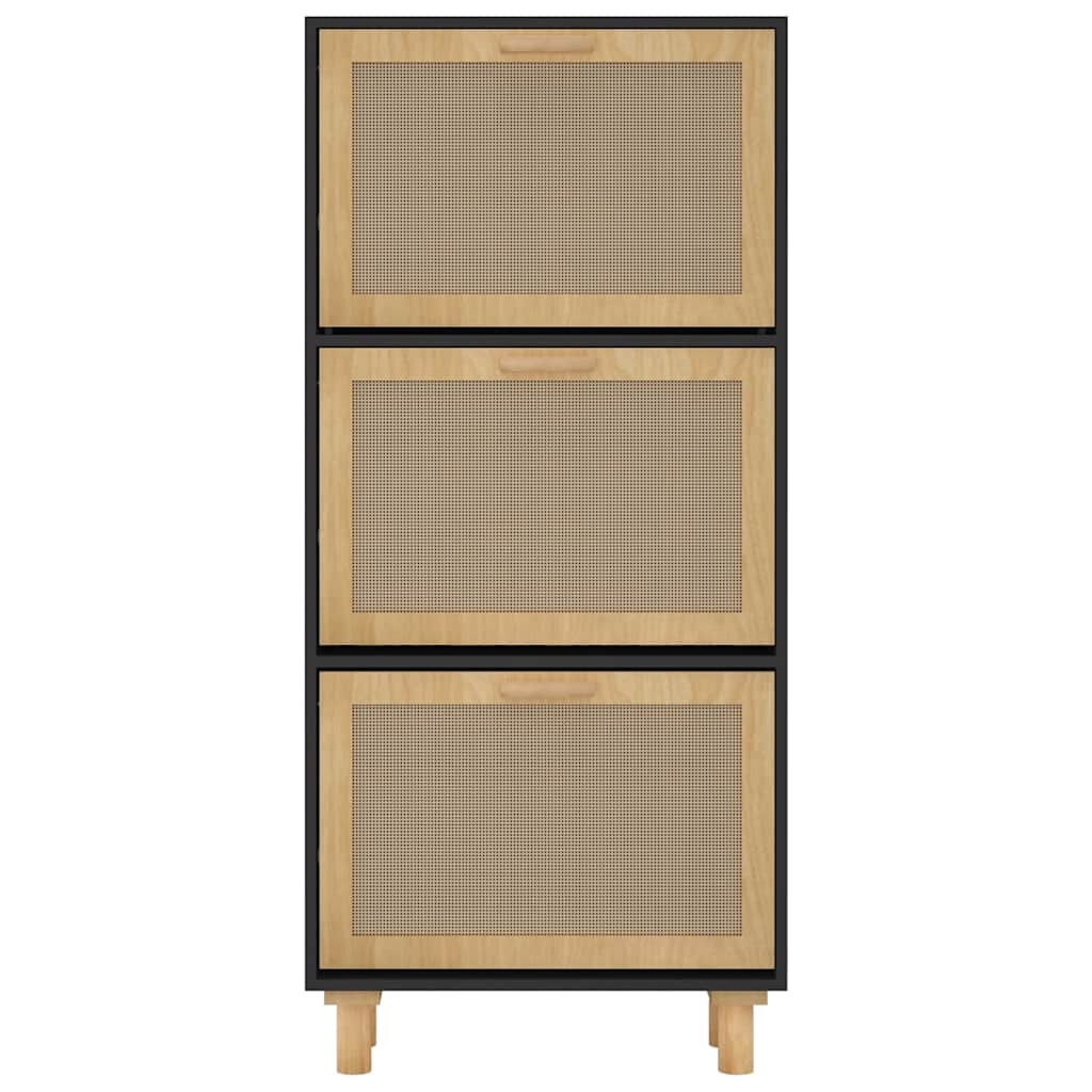 Shoe Cabinet Black 52x25x115 cm Engineered Wood and Natural Rattan
