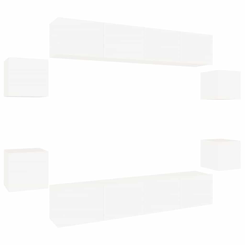 8 Piece TV Cabinet Set White Engineered Wood