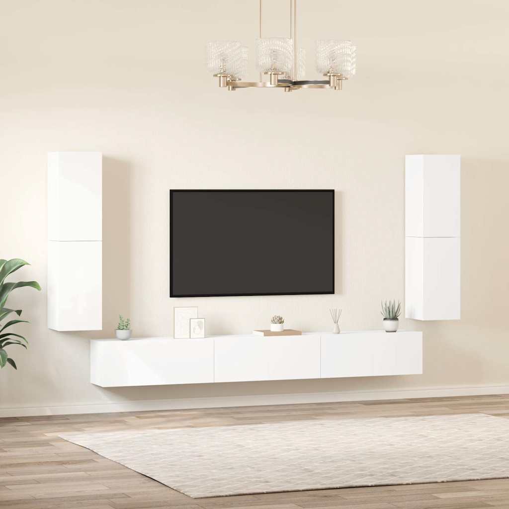 7 Piece TV Cabinet Set White Engineered Wood