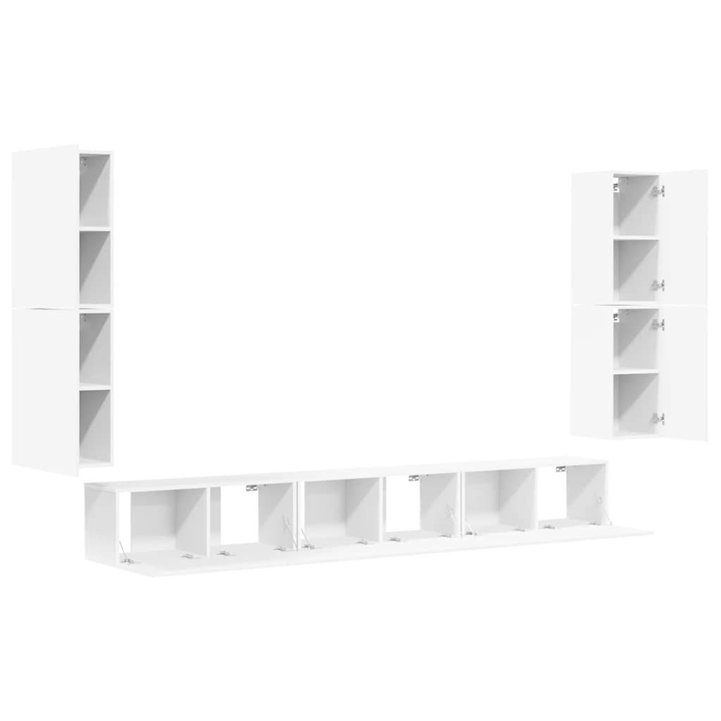 7 Piece TV Cabinet Set White Engineered Wood
