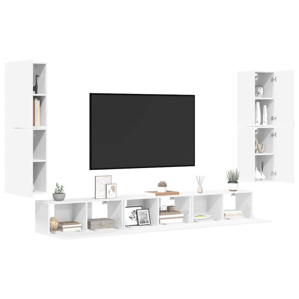 7 Piece TV Cabinet Set White Engineered Wood