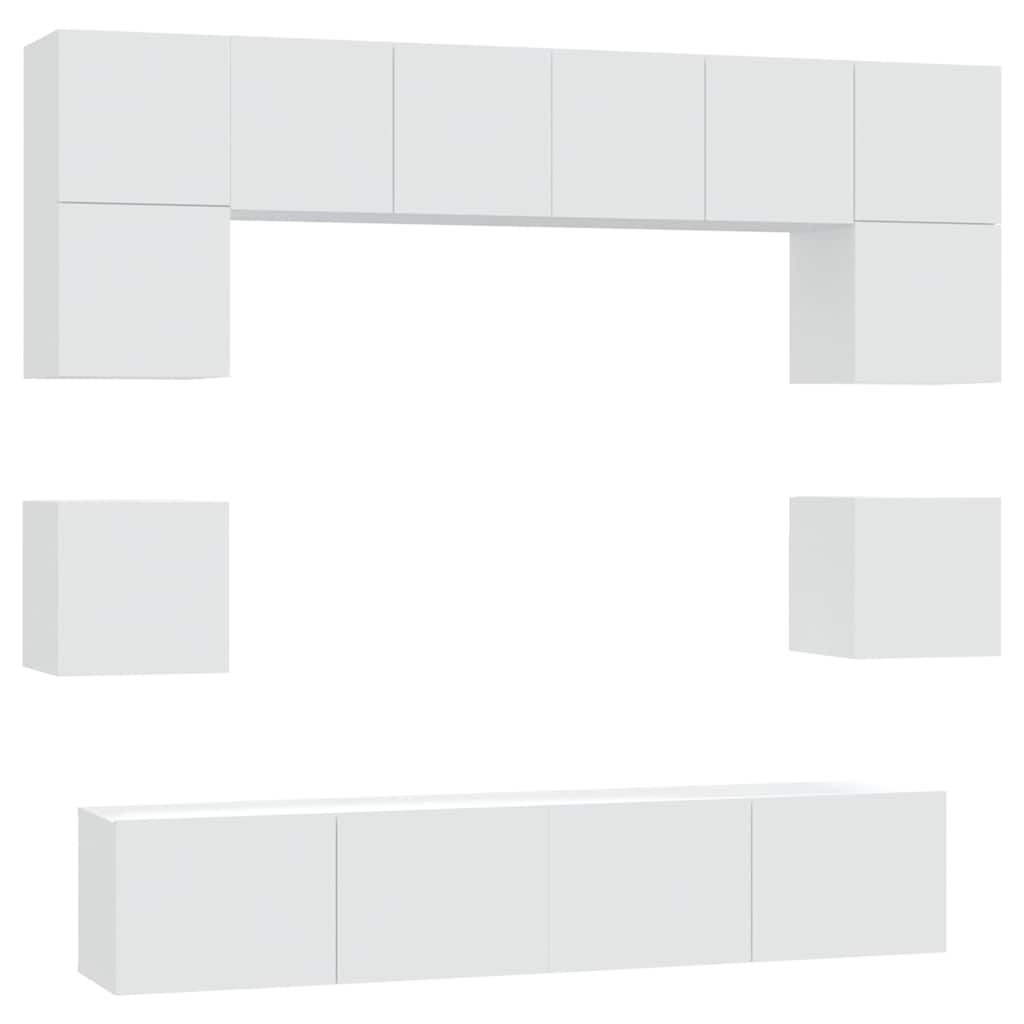 8 Piece TV Cabinet Set White Engineered Wood