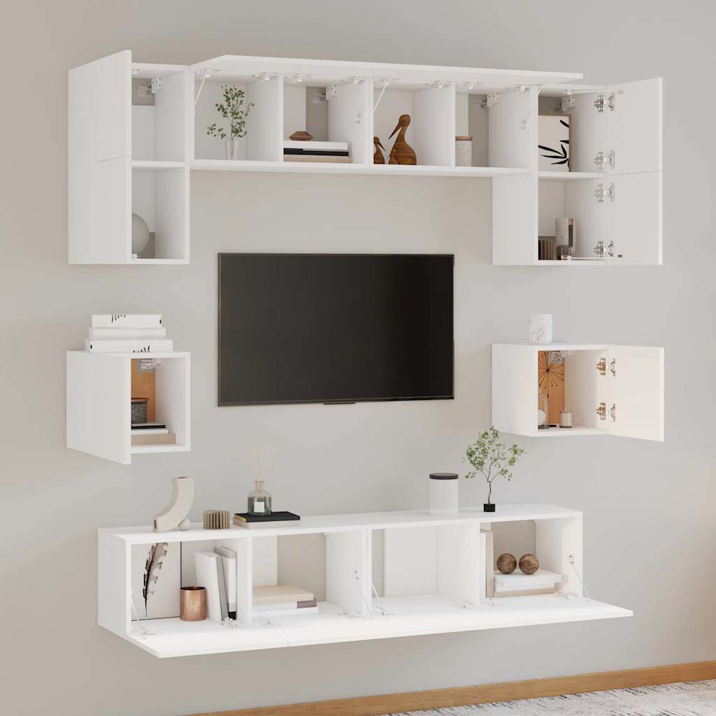 8 Piece TV Cabinet Set White Engineered Wood