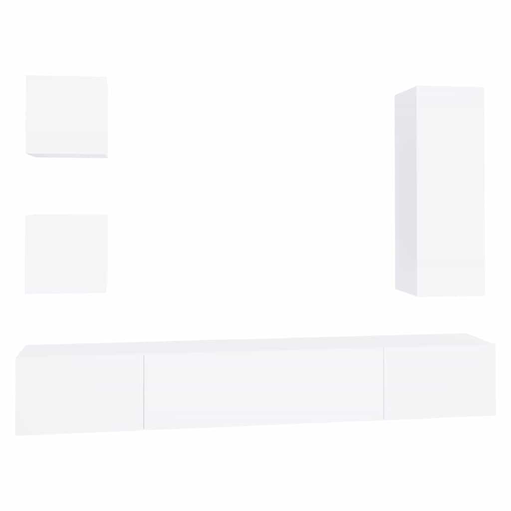 5 Piece TV Cabinet Set White Engineered Wood