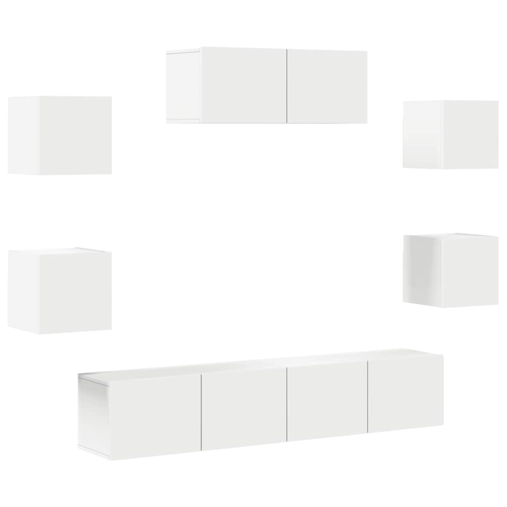 7 Piece TV Cabinet Set White Engineered Wood