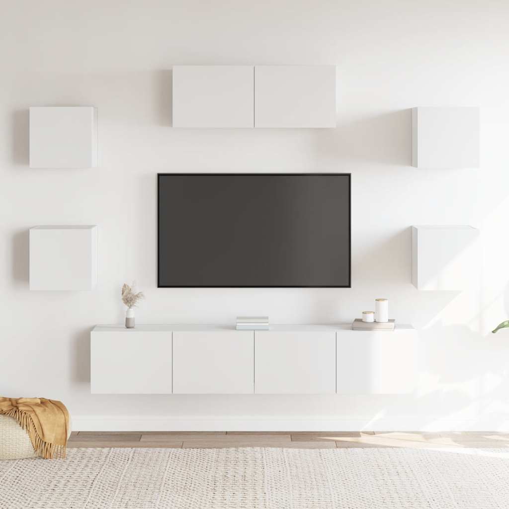 7 Piece TV Cabinet Set White Engineered Wood