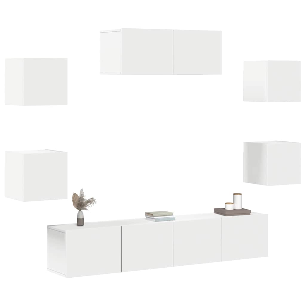 7 Piece TV Cabinet Set White Engineered Wood