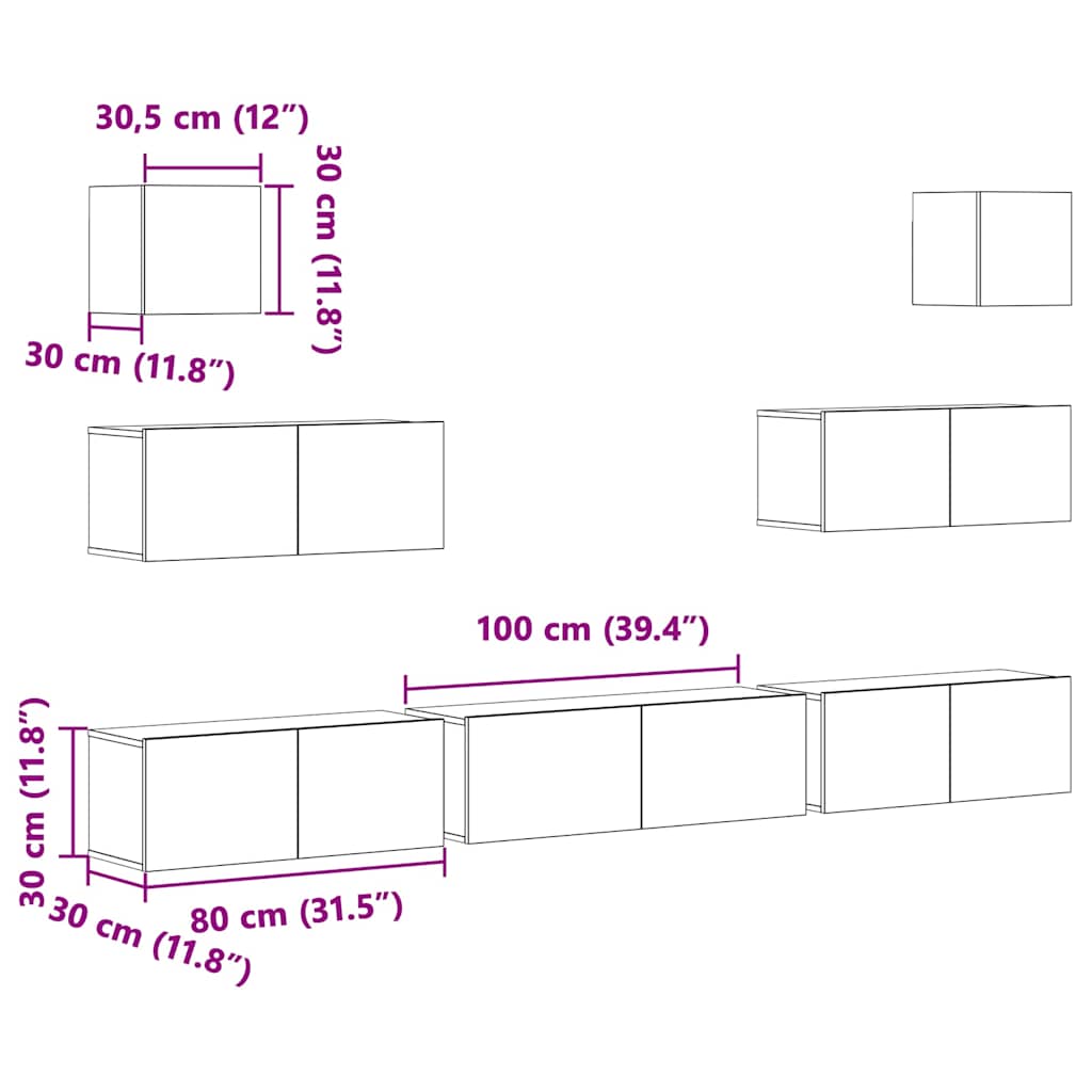 7 Piece TV Cabinet Set White Engineered Wood