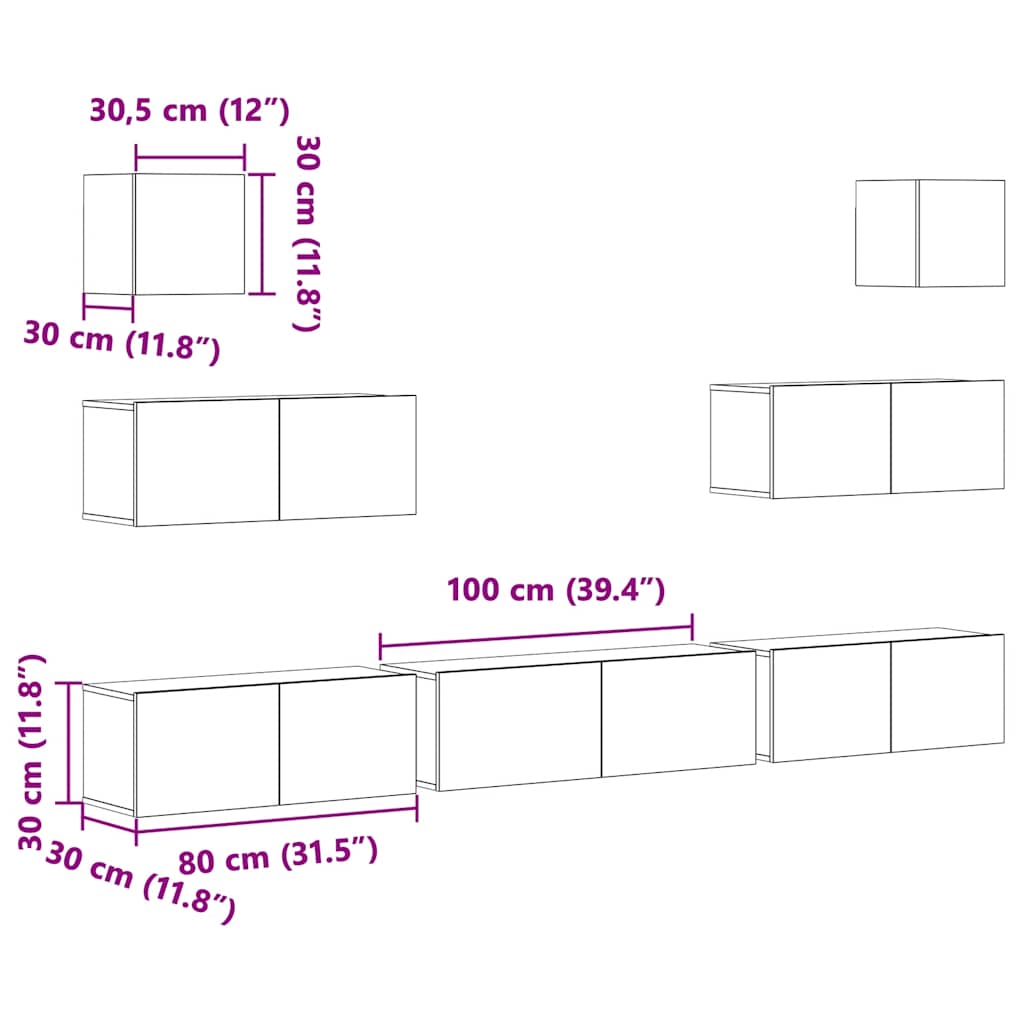 7 Piece TV Cabinet Set White Engineered Wood
