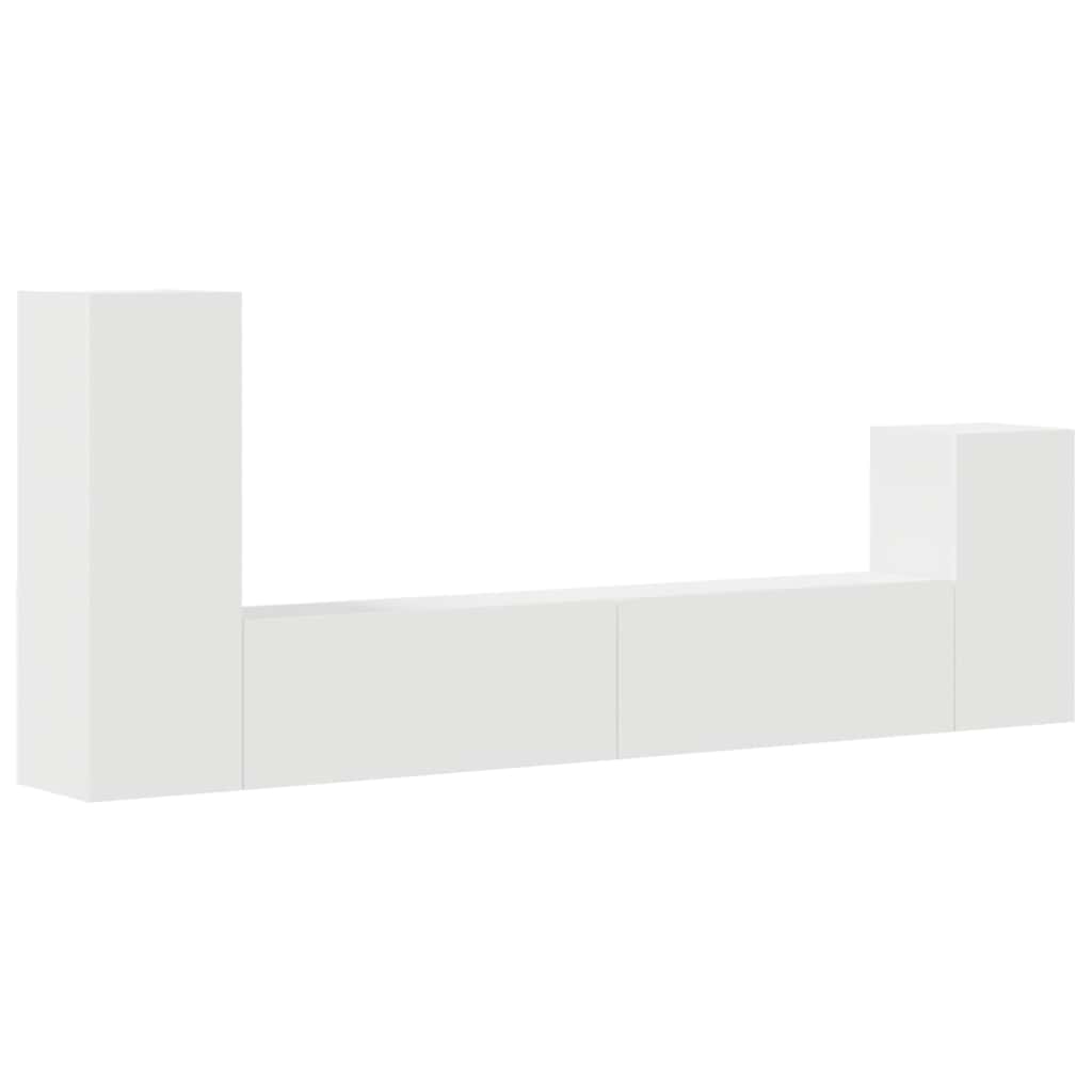 4 Piece TV Cabinet Set White Engineered Wood