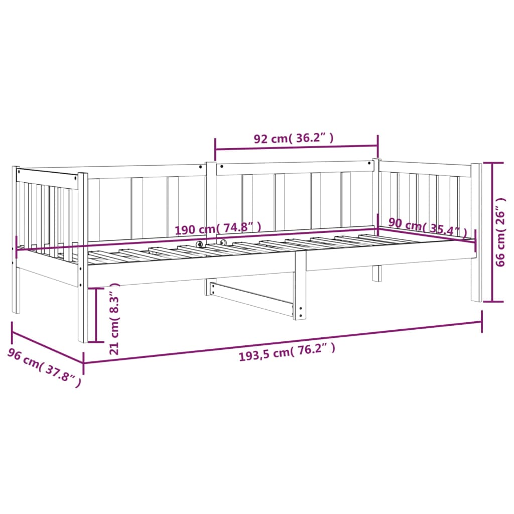 Day Bed without Mattress Black 90x190 cm Solid Wood Pine