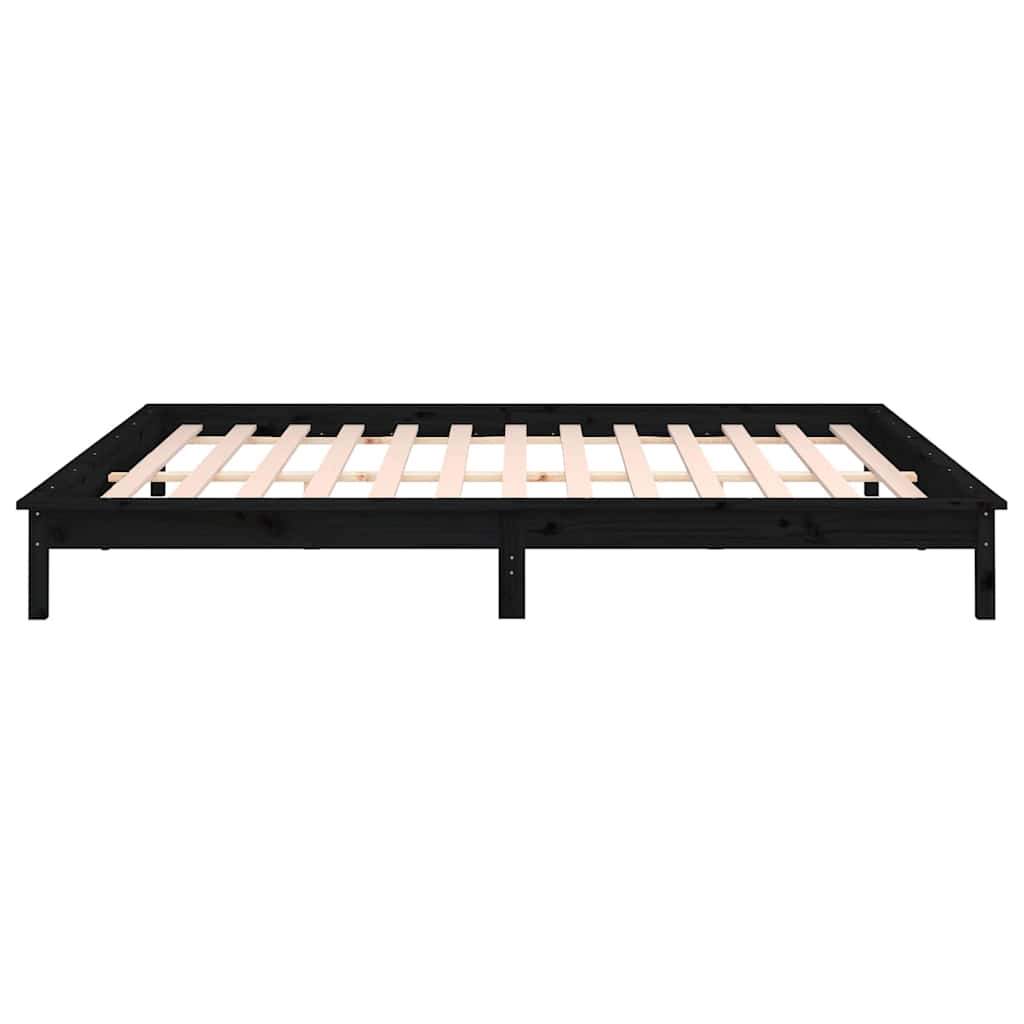 LED Bed Frame without Mattress Black 135x190 cm Solid Wood