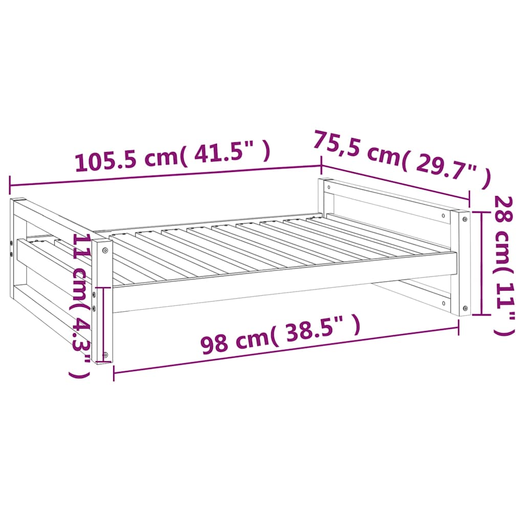 Dog Bed White 105,5x75,5x28 cm Solid Pine Wood