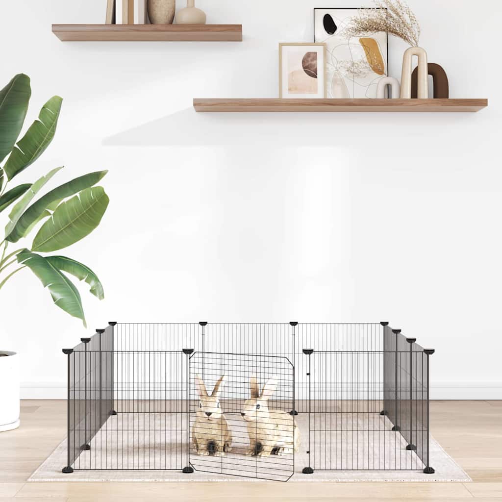 12-Panel Pet Cage with Door Black 105x105x35 cm Steel