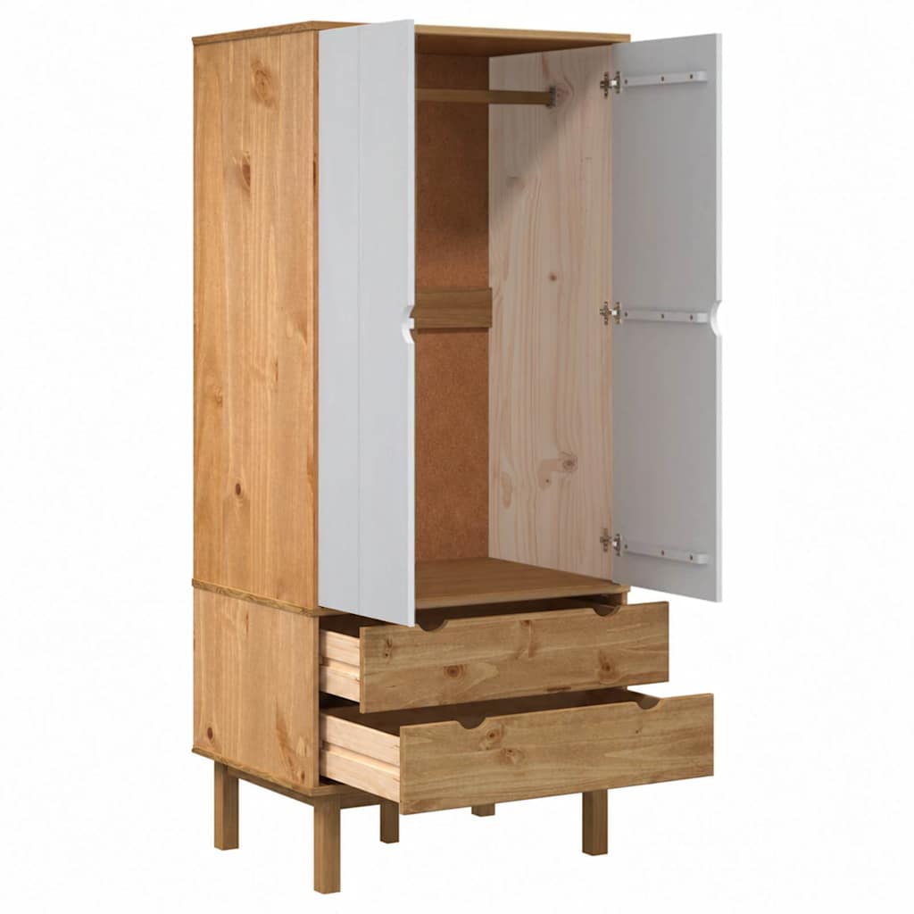 Wardrobe OTTA Brown and White 76.5x53x172 cm Solid Wood Pine