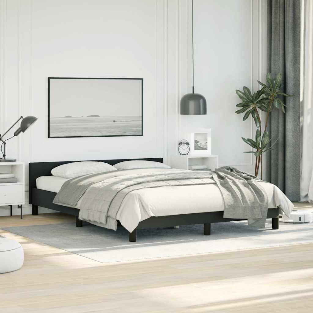 Bed Frame without Mattress Black Double Faux Leather