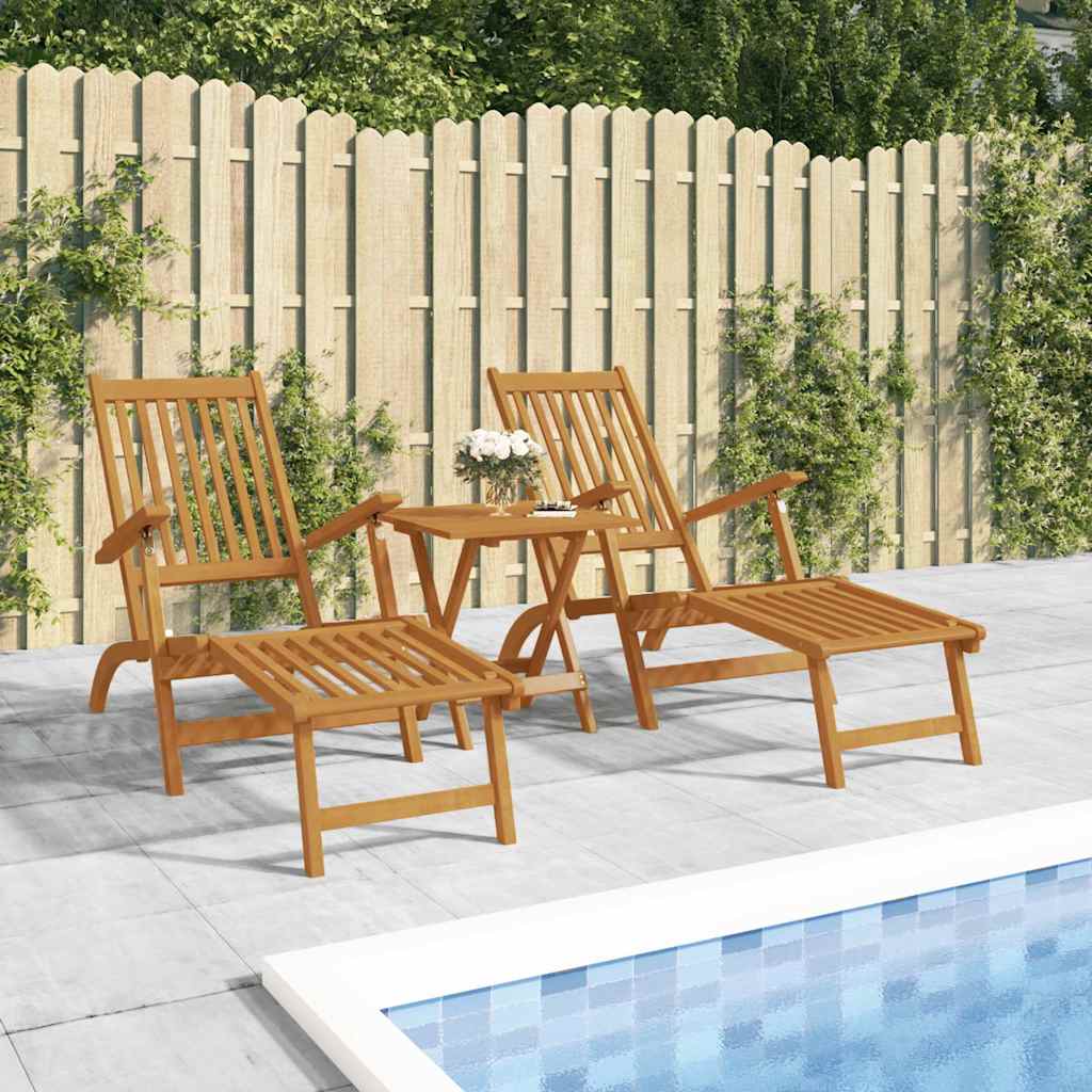Outdoor Deck Chairs with Footrests 2 pcs Solid Wood Acacia