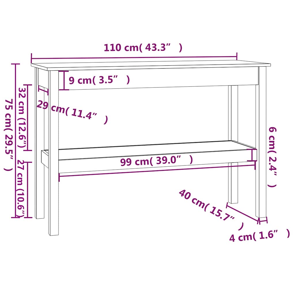 Console Table 110x40x75 cm Solid Wood Pine