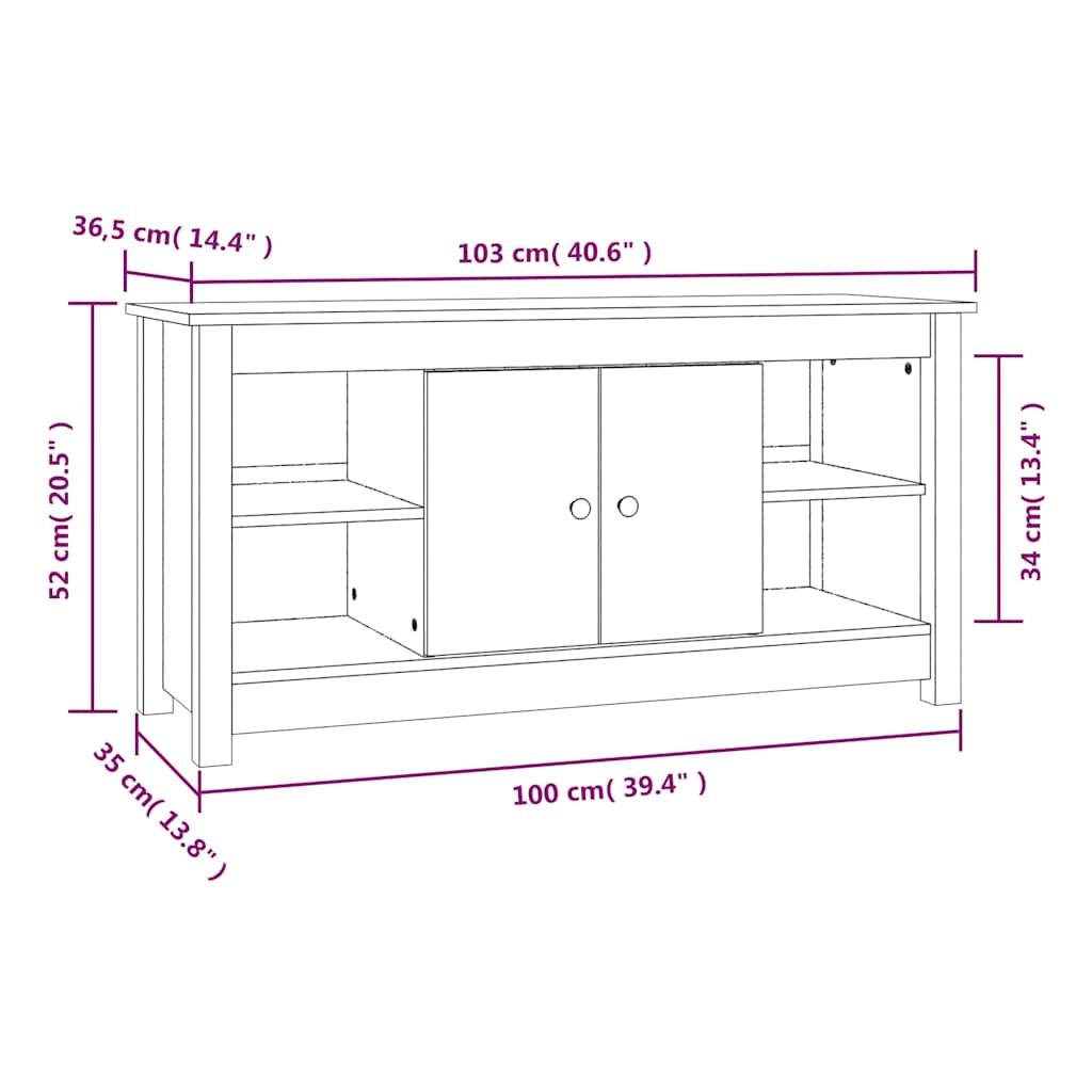 TV Cabinet 103x36.5x52 cm Solid Wood Pine